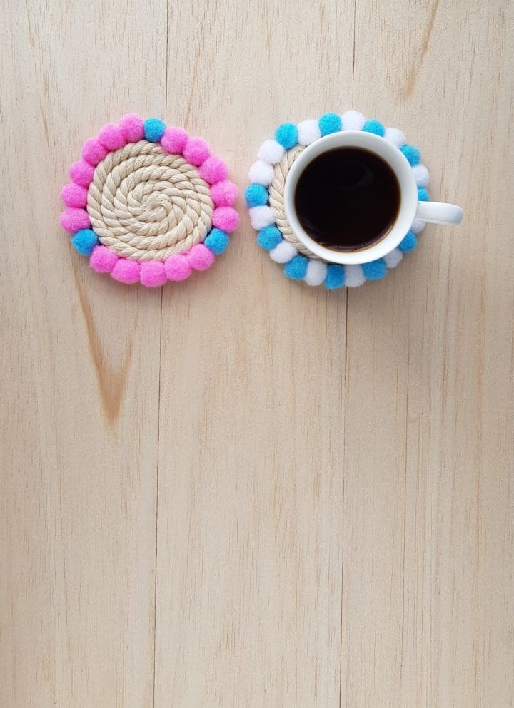 DIY Drink Coasters with Rope and Pompoms