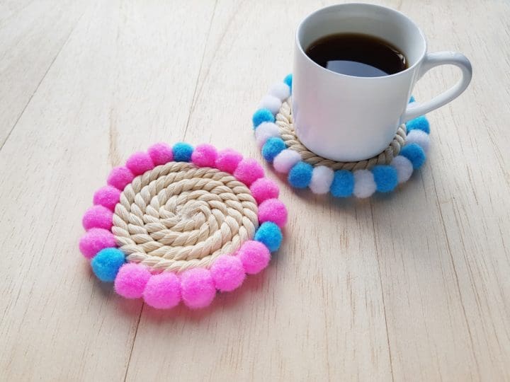 DIY Drink Coasters with Rope and Pompoms