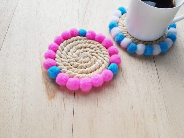 DIY Drink Coasters with Rope and Pompoms