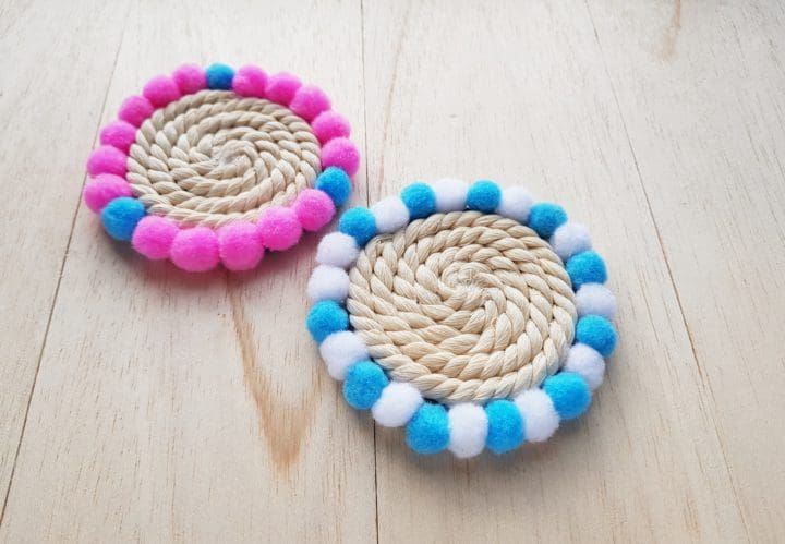 DIY Drink Coasters with Rope and Pompoms