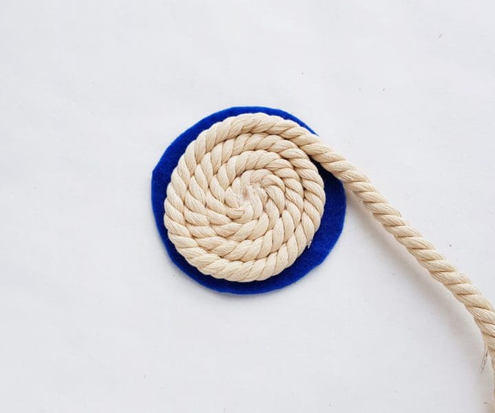 DIY Drink Coasters with Rope and Pompoms Step