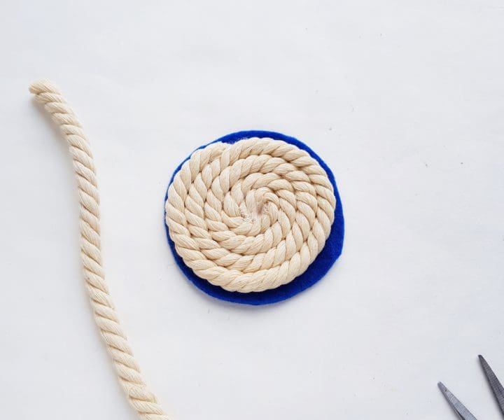 DIY Drink Coasters with Rope and Pompoms Step