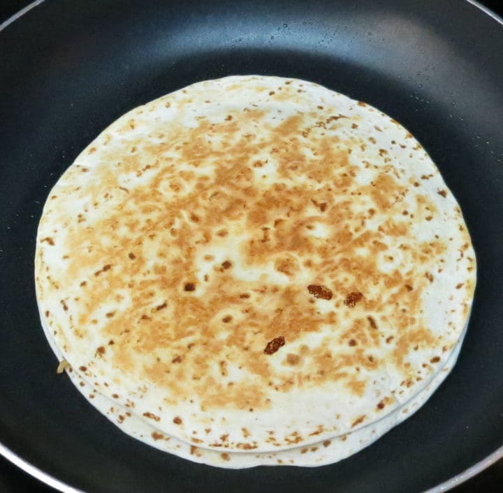 Turkey Quesadilla with Green Chile Sour Cream Sauce in Process