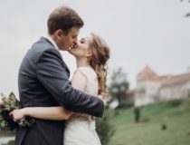 beautiful gorgeous bride and groom kissing happy wedding couple