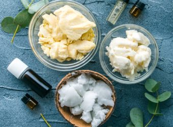 shea butter, cocoa butter and coconut oil to moisturize the skin