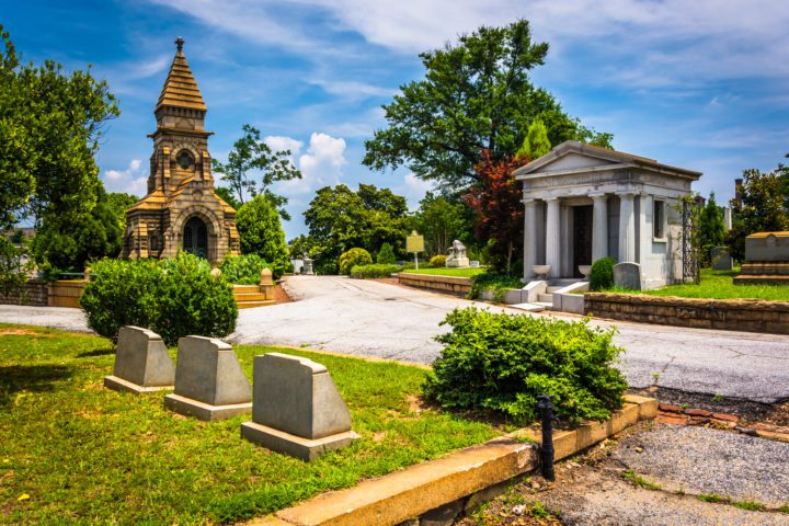 Graves and mausoleums at Oakland Cemetary in Atlanta, Georgia
