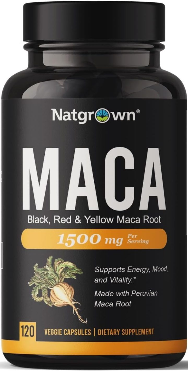 Natgrown Organic Maca Root Powder Capsules Black Red & Yellow mg per Serving Gelatinized Peruvian Maca Supplement Non GMO Gluten Free