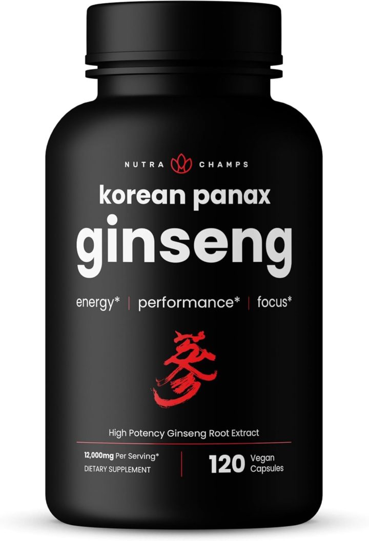 NutraChamps Korean Red Panax Ginseng Capsules Extra Strength Ginsenosides for Energy Focus Performance Vitality & Immune Support Korean Ginseng Root Extract Red